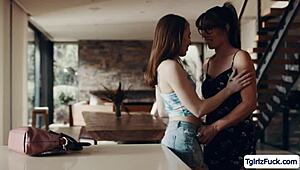 blonde transexual stepmom bareback fucks skinny tgurl stepdaughter ass licking braces uniform