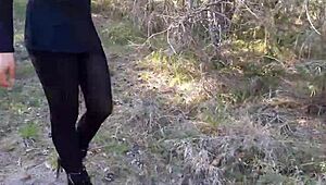 strolling through the forest in high heels and pantyhose feels unexpectedly thrilling