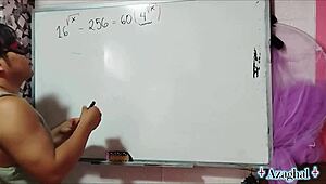 Asian amateur brown eyes girl explores bedroom algebra roots intimately