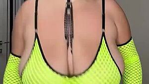 stepmom milf gropes huge saggy natural tits on bed already wet and ready to fuck