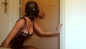Oh fuck yes, nylon catsuit and heels while sucking gloryhole cock till cum floods mouth!