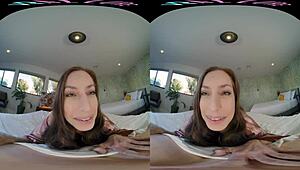 Sexy brunette in stockings horny for your vr cock fuck now