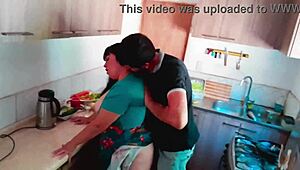 Stepmom's fat tits and juicy ass tempt me ripping clothes for rough kitchen doggystyle fuck