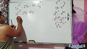 Asian amateur brown eyes girl explores bedroom algebra roots intimately
