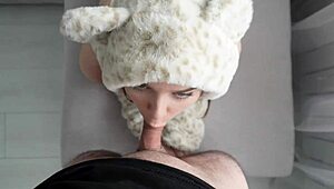 stepsister in sexy cat costume sneaks up and seduces me for some hot pov fucking and deepthroat