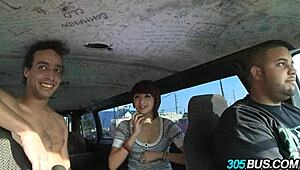 A short redhead teen hitches a wild outdoor fuck ride for cash on the bus