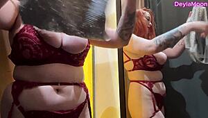 redhead wife slut flashes pierced puffy nipples in changing room then takes public outdoor pussy pounding risky cumshot