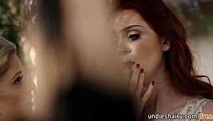 sensual redhead charlotte stokely seduced outdoors by blonde friend maya kendrick for bush licking cunilingus