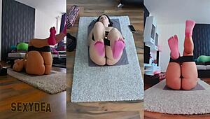 Triple Cam Naked Yoga: Curvy Latina Milf Sweats Big Ass Bent Over Doggystyle Workout