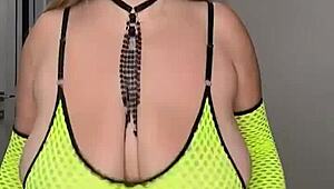 stepmom milf gropes huge saggy natural tits on bed already wet and ready to fuck