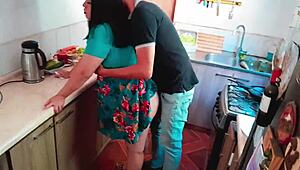 Stepmom's fat tits and juicy ass tempt me ripping clothes for rough kitchen doggystyle fuck