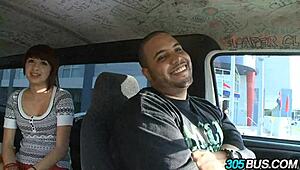 A short redhead teen hitches a wild outdoor fuck ride for cash on the bus