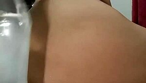 Slut prostitute stuffs eggplant bottle deep in ass till squirting orgasm