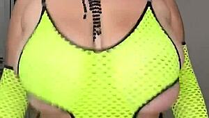 stepmom milf gropes huge saggy natural tits on bed already wet and ready to fuck