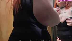 redhead wife slut flashes pierced puffy nipples in changing room then takes public outdoor pussy pounding risky cumshot