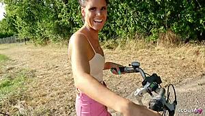 😏 Skinny German Latina teen Christy Ley risks outdoor fuck with stranger, deepthroat gagging on monster cock!