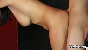 Flawless Czech teen strips in shop then gets hardcore pov asshole pounding after temptation
