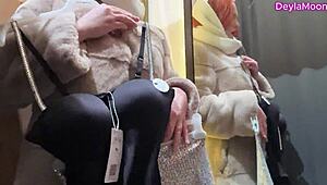 redhead wife slut flashes pierced puffy nipples in changing room then takes public outdoor pussy pounding risky cumshot