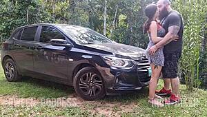 Smoking hot piss fuck in forest babe deepthroat cowgirl doggy cum swallow closeup!