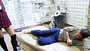 Milf in sexy outfit deepthroats monster cock then takes anal doggystyle pounding on bed