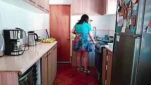 Stepmom's fat tits and juicy ass tempt me ripping clothes for rough kitchen doggystyle fuck
