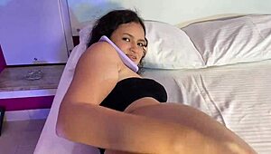 while she chats with boyfriend on phone I secretly fuck her tight pussy