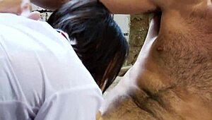 Milf in sexy outfit deepthroats monster cock then takes anal doggystyle pounding on bed