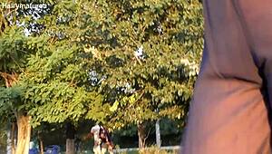 hairy mature flashes beaver through see-thru outfit outdoor