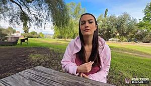 busty summer renee sneaks public car fun with her bubble butt out