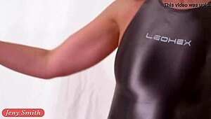 Jeny Smith interactive stay-home tease in sneakers and swimsuit