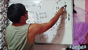Asian amateur brown eyes girl explores bedroom algebra roots intimately