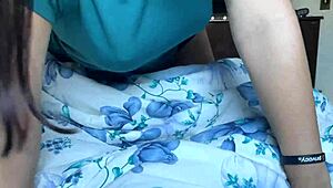 Slutty brunette gags deep on big pink cock with hard tits bouncing!