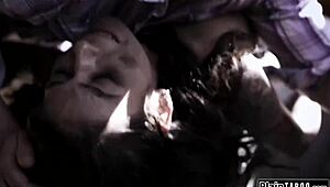 petite brunette teen dominated in 3some deepthroat and ball licking