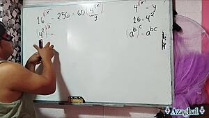 Asian amateur brown eyes girl explores bedroom algebra roots intimately