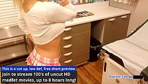 Dr Tampa's Bella Ink miniskirt exam exposes fetish tits!