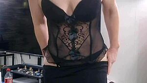 Mature Beauty Strips Lingerie Stockings For Seductive Reveal