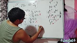 Asian amateur brown eyes girl explores bedroom algebra roots intimately