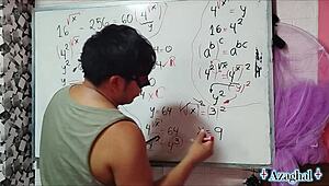 Asian amateur brown eyes girl explores bedroom algebra roots intimately
