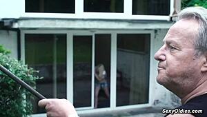 busty horny teen bends over for grandpa's old cock doggystyle