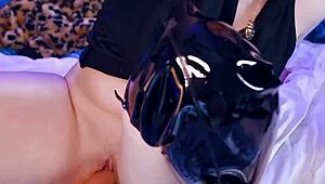 Cosplay slut hones deepthroat on webcam for big tits fans