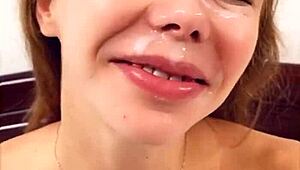 morning dick pounds petite pussy cum on cute face!