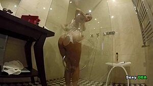 goddess shakes wet ass riding monster cock in steamy shower doggystyle