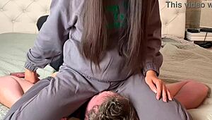 she pins him down for brutal facesitting wrestling domination in the bedroom