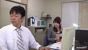 Wow! Japanese Secretary Sucks Co-Worker Cock Swallows Cum Uncensored Jav!