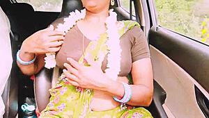 indian aunty with huge natural tits fucks eng boy on long drive dirty talk
