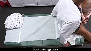 so the doctor whips out his huge cock on this shy innocent redhead teen nurse bent over doggystyle in the hospital ready to impregnate her patient