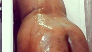 Chubby ebony wife teases wet curves in motel shower preview