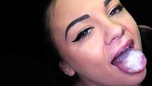 Blonde amateur takes 17 massive cumshots in gloryhole fuck frenzy