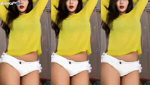 Cute Korean girl dances wildly with sexy boobs and big tits shaking