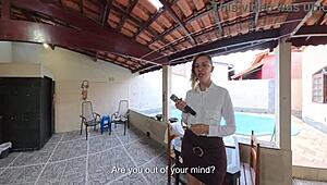 reporter caught trespassing strips naked outdoors heels ripped clothes pov